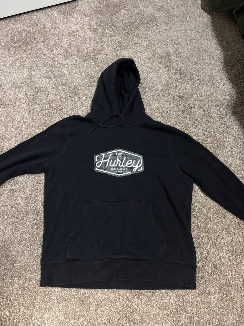 Hurley Black Crewneck Hoodie with White Logo Patch